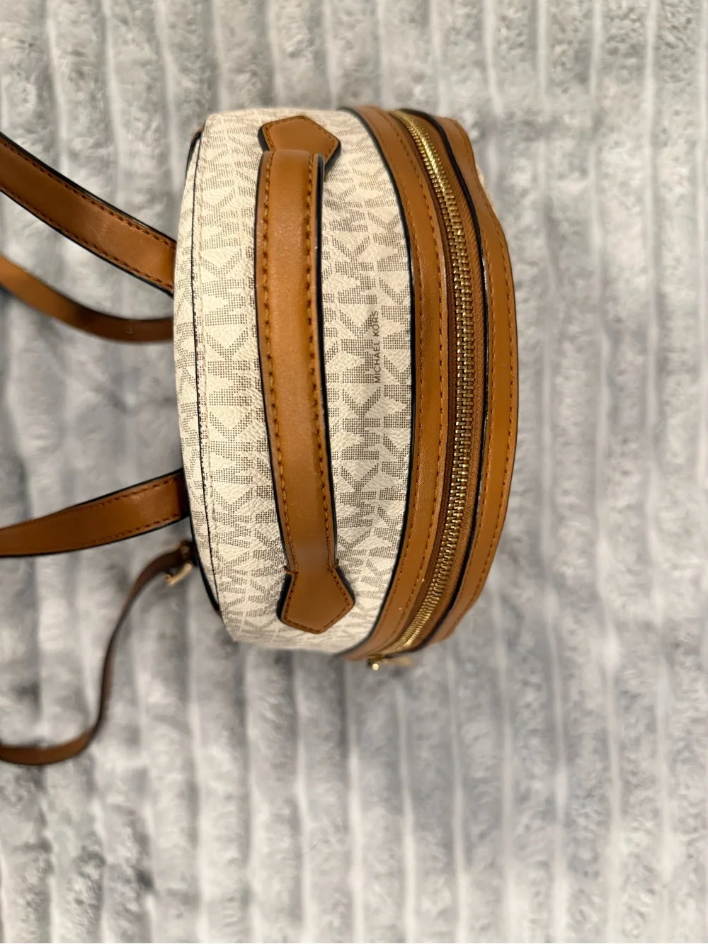 Michael Kors Cream Logo Mini Backpack with Brown Trim and Gold Hardware like New